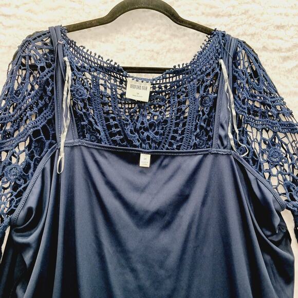 Tunic Top Size 3X Crochet Navy Unconventional Lace Lagenlook Luxury Old Money - Picture 10 of 14